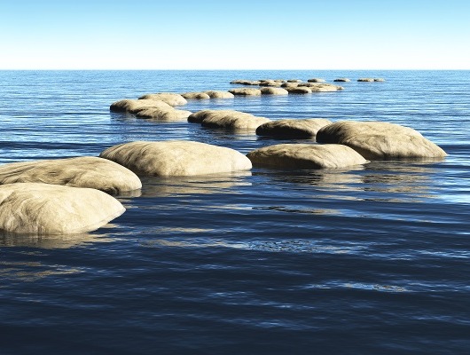 pierres dans l'eau formant un chemin
