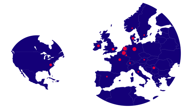 carte du monde avec une indication de la localisation de nos clients.